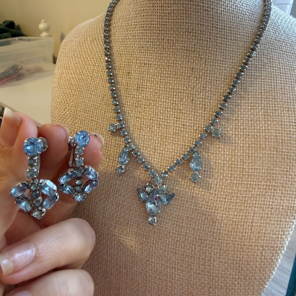 Dazzling Blue Vintage Gemstone Necklace and Earring Set